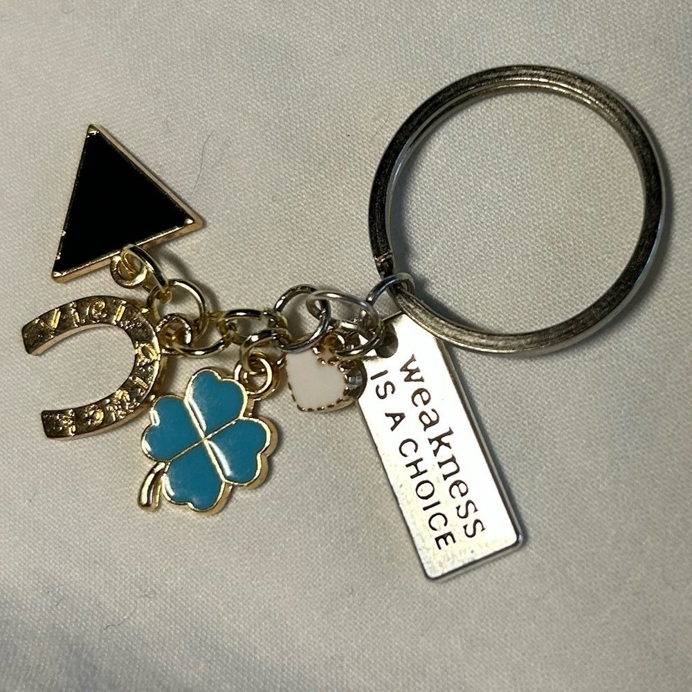Weakness Is A Choice Motivational Charm Keychain Horseshoe Clover Heart Triangle